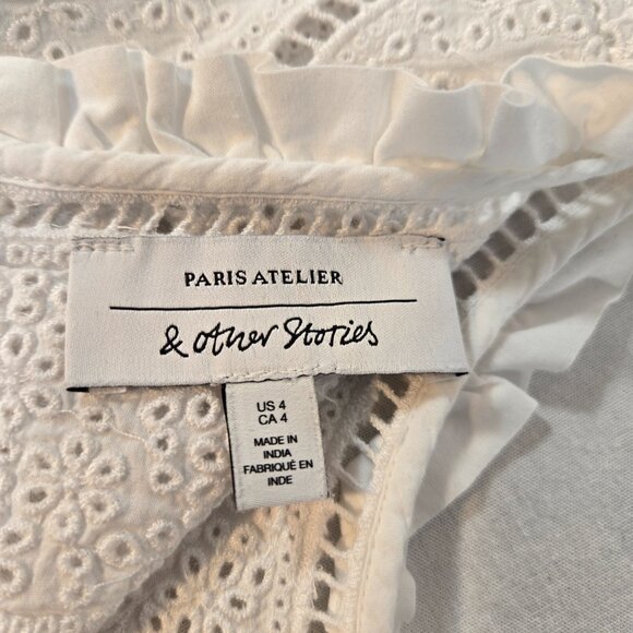 & OTHER STORIES Cottagecore Embroidered A-Line Ruffle WHITE Top Size 4 LIKE NEW! - Picture 12 of 16